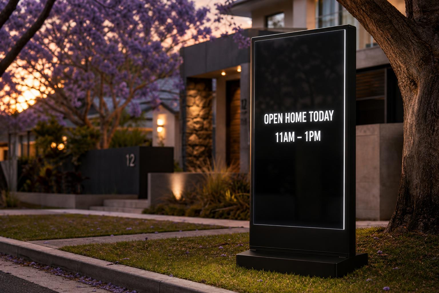 Curb Media wayfinder beacon in situ at an open home